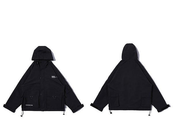 Letter Black Multi-pocket Men's Hip Hop Cargo Jackets Coats Streetwear Cardigan Zipper Casual Techwear Hooded Men Outerwear Top | Vimost Shop.
