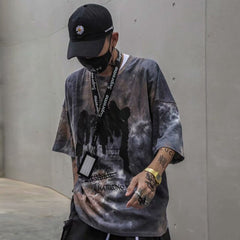 Tie Dye Print T Shirt Men Vintage Casual Cotton Tshirt Male Harajuku Streetwear Short Sleeve Shirts Hip Hop