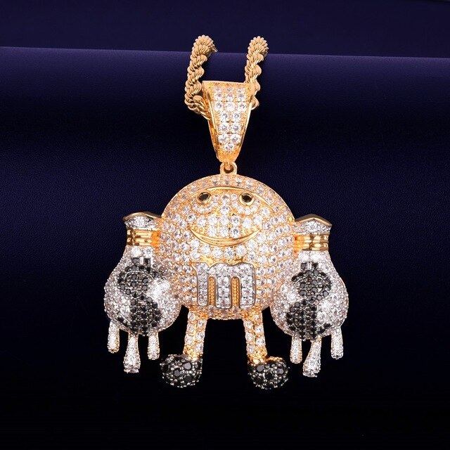 Hand holding Dollar Pouch Dripping Pendant Men's Gold Color Necklace Charm Bling Bling Cubic Zircon Hip hop Jewelry | Vimost Shop.