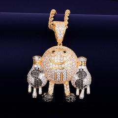 Hand holding Dollar Pouch Dripping Pendant Men's Gold Color Necklace Charm Bling Bling Cubic Zircon Hip hop Jewelry