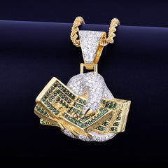 Hand with Money Dollar Gold Color Necklace & Pendant Tennis Chain Gold Color AAA Cubic Zirconia Hip hop Rock Jewelry