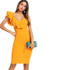 Sleeveless Ruffle Layered Flounce Trim Split Back V Neck Party Bodycon Dress Women Summer Knee Length Slim Pencil Dress | Vimost Shop.