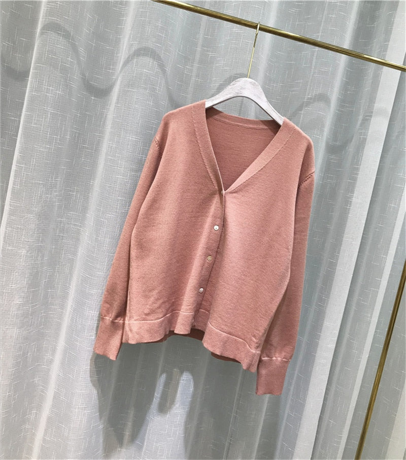 Knitted Cardigan Oversized Sweater Spring Autumn Women Simple Solid Color Bottom Wearing Sweater Fashion For Female