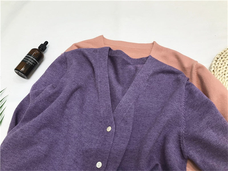 Knitted Cardigan Oversized Sweater Spring Autumn Women Simple Solid Color Bottom Wearing Sweater Fashion For Female
