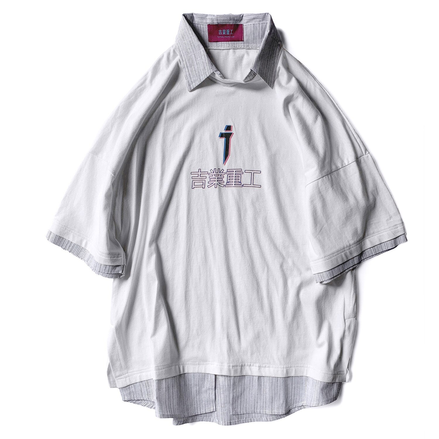 Letter Print Fake Two T Shirt Men Hip Hop Summer Casual Loose Short Sleeve Patchwork Techwear Tshirt Topsni | Vimost Shop.