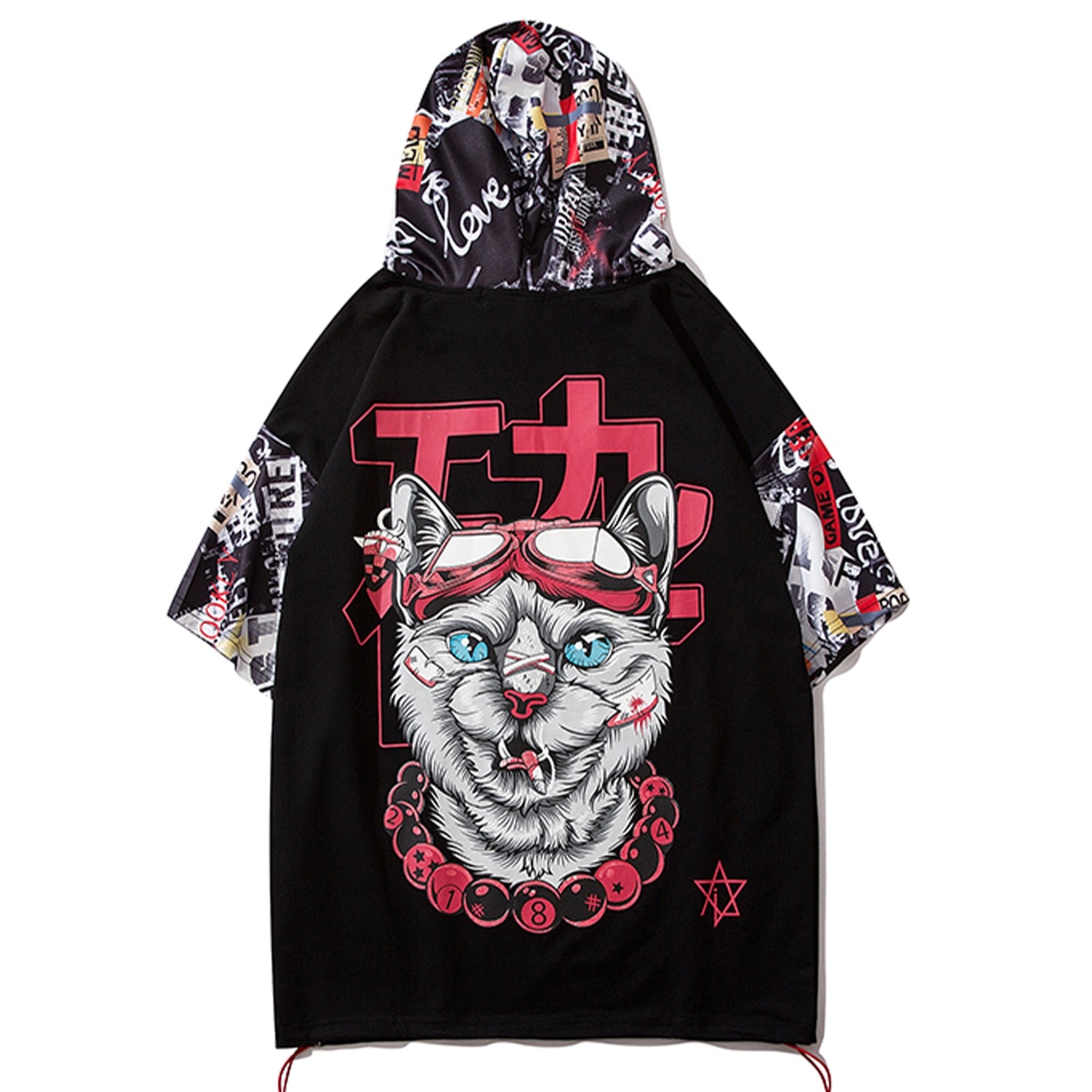 Hip Hop Dark Cat Print Men T Shirt Harajuku Streetwear Hooded Tops Tees Casual Cotton Short Sleeve | Vimost Shop.