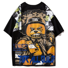 Hip Hop T Shirt Men Harajuku Streetwear Ferocious Bear Print Patchwork Tops Casual Cotton Short Sleeve Tees