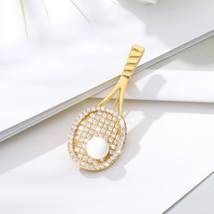 Hijab Pins Sport Brooch Zircon Tennis racket Brooch With Big Pearl brooches Sport Epingle Hijab Pin Jewelry Gifts For Women