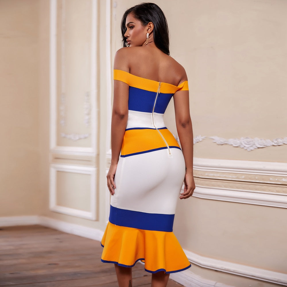 New Arrivals Bandage Dresses Off Shoulder Celebrity Bandage Dresses Yellow Mermaid Party Dresses | Vimost Shop.