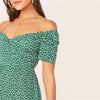 Green Off Shoulder Wrap Front Ruffle Hem Ditsy Floral Mini Dress Women Summer Puff Sleeve High Waist Boho Slim Dresses | Vimost Shop.