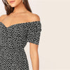 Green Off Shoulder Wrap Front Ruffle Hem Ditsy Floral Mini Dress Women Summer Puff Sleeve High Waist Boho Slim Dresses | Vimost Shop.