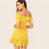 Green Off Shoulder Wrap Front Ruffle Hem Ditsy Floral Mini Dress Women Summer Puff Sleeve High Waist Boho Slim Dresses | Vimost Shop.