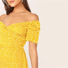 Green Off Shoulder Wrap Front Ruffle Hem Ditsy Floral Mini Dress Women Summer Puff Sleeve High Waist Boho Slim Dresses | Vimost Shop.