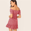 Green Off Shoulder Wrap Front Ruffle Hem Ditsy Floral Mini Dress Women Summer Puff Sleeve High Waist Boho Slim Dresses | Vimost Shop.