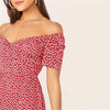 Green Off Shoulder Wrap Front Ruffle Hem Ditsy Floral Mini Dress Women Summer Puff Sleeve High Waist Boho Slim Dresses | Vimost Shop.