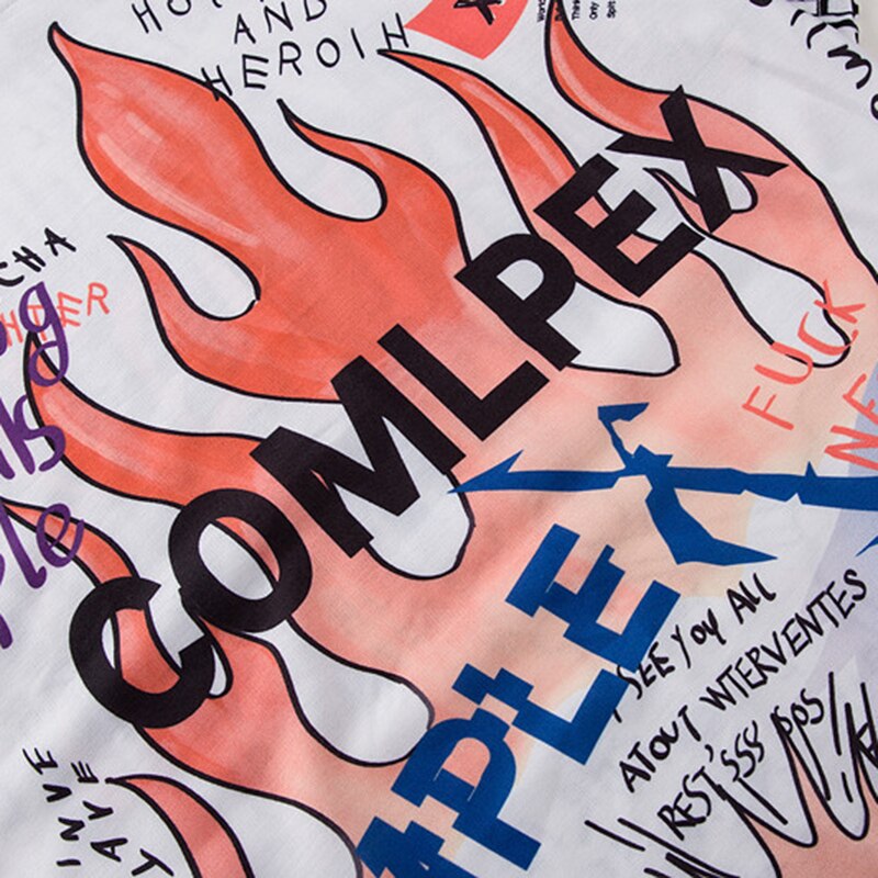 Mens Short Sleeve T-shirt Graffiti Tees Shirts Flame Print Skateboard Tshirts Male Cotton Hip Hop Streetwear KJ54 | Vimost Shop.