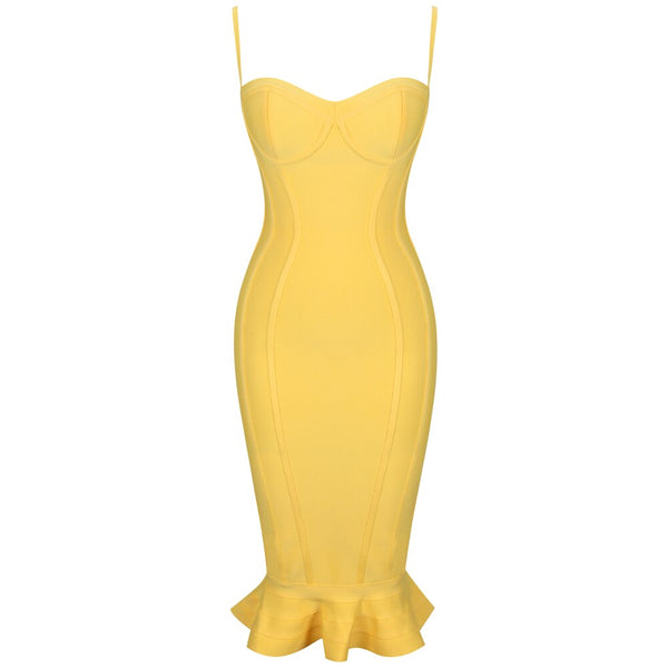 Women Lemon Yellow Fluted Bustier Mermaid Bandage Dress  Sexy Club Party Dresss | Vimost Shop.