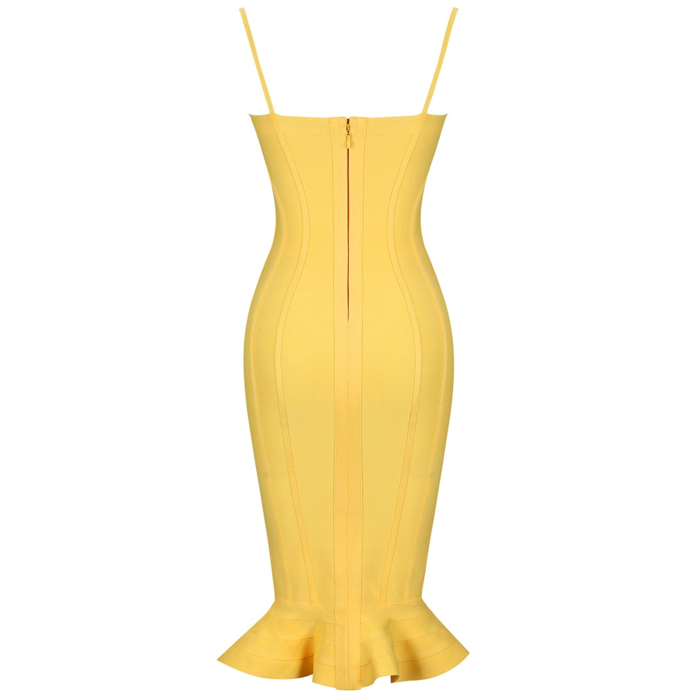 Women Lemon Yellow Fluted Bustier Mermaid Bandage Dress Sexy Club Party Dresss | Vimost Shop.