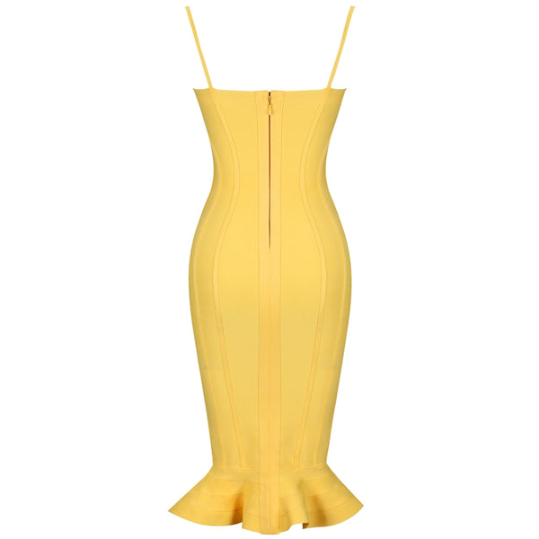 Women Lemon Yellow Fluted Bustier Mermaid Bandage Dress  Sexy Club Party Dresss | Vimost Shop.