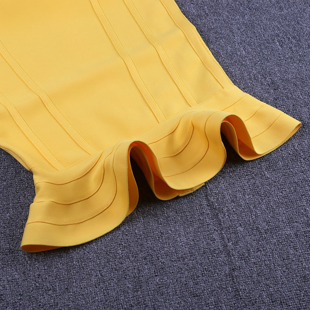 Women Lemon Yellow Fluted Bustier Mermaid Bandage Dress Sexy Club Party Dresss | Vimost Shop.