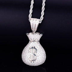 Men's Dollar bag Pendant Necklace Tennis Chain Cuban chain Gold Color Bling Cubic Zircon Hip hop Rock Jewelry