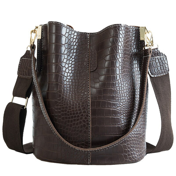 Fashion Pu Leather Big Bag Women's New Crocodile Shoulder Bucket Bag Large Capacity Travel Broadband Ladies Party Messenger Bag | Vimost Shop.