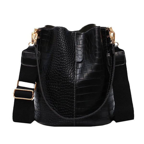 Fashion Pu Leather Big Bag Women's New Crocodile Shoulder Bucket Bag Large Capacity Travel Broadband Ladies Party Messenger Bag | Vimost Shop.