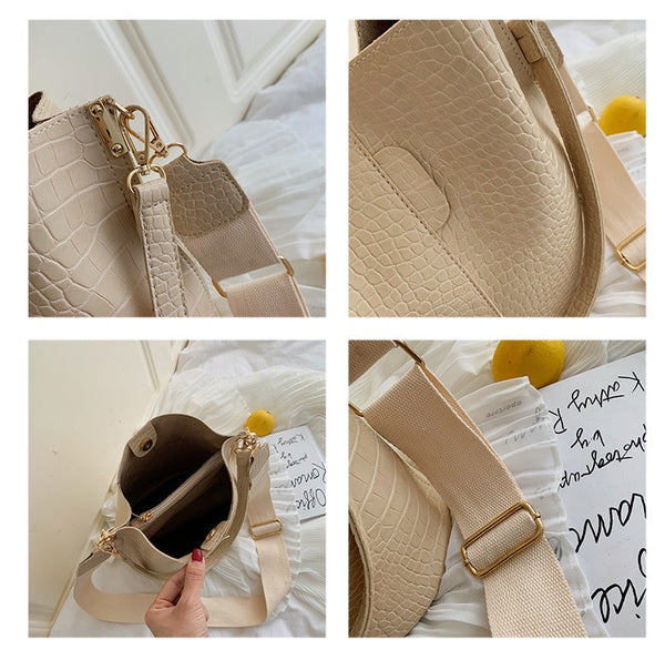 Fashion Pu Leather Big Bag Women's New Crocodile Shoulder Bucket Bag Large Capacity Travel Broadband Ladies Party Messenger Bag | Vimost Shop.