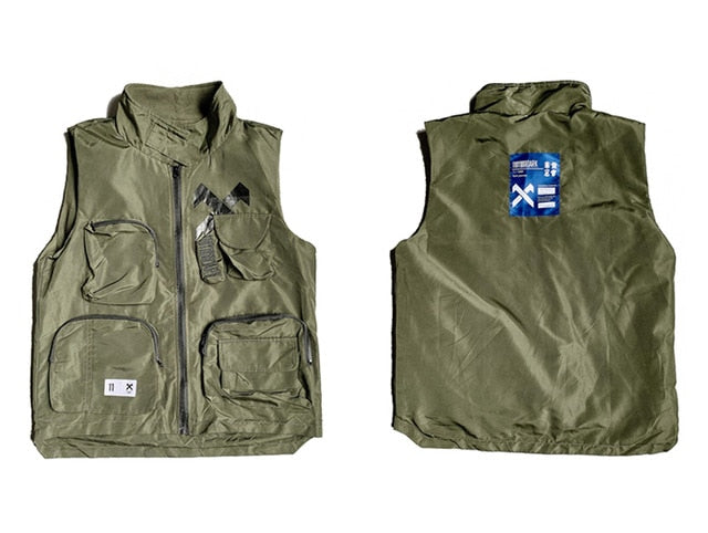 Vintage Letter Embroidered Mens Cargo Vests Streetwear 2019 Hip Hop Sleeveless Tops Harajuku Multi Pockets Coats | Vimost Shop.