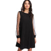 Elegant Womens Dresses Pearl Beading Mesh Sleeve Tunic Dress Autumn Black Boat Neck Long Sleeve A Line Dress | Vimost Shop.