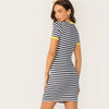 Pocket Patched Striped Ringer Tshirt Casual Dress Women Short Sleeve Preppy Round Neck Summer Dress Slim Bodycon Dresses | Vimost Shop.