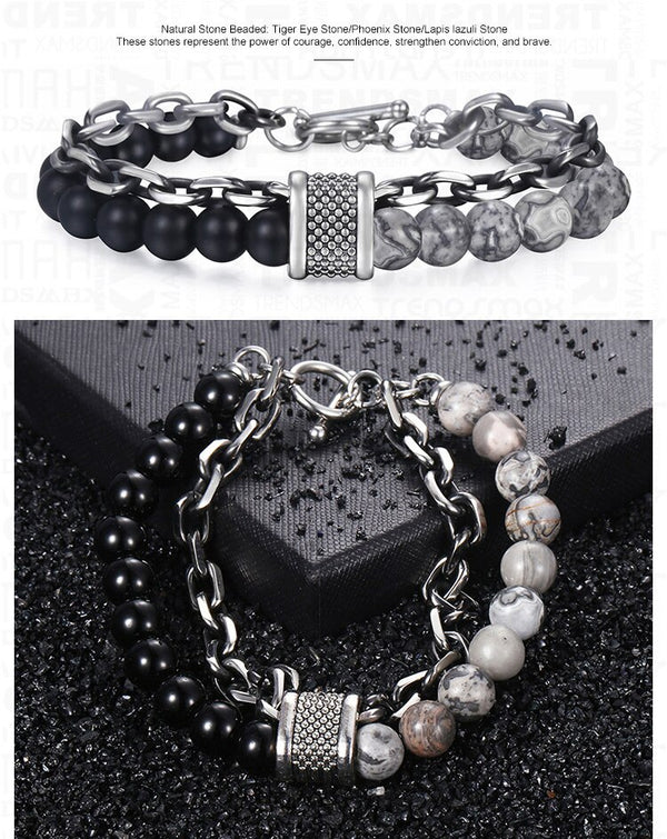 Natural Tiger Eye Stone Bracelet Men Stainless Steel Beaded Bracelets Male Jewelry Lava Map Stone Drop Shipping D | Vimost Shop.