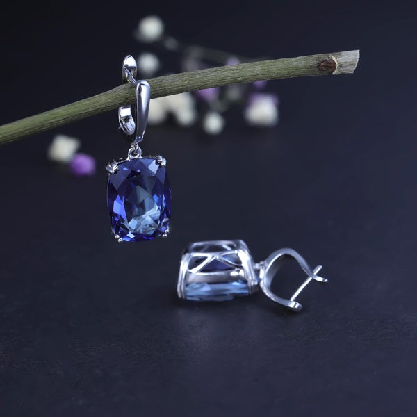 Luxury 925 Sterling Silver Drop Earrings Natural Iolite Blue Mystic Quartz for Women Elegant Earrings Fine Jewelry | Vimost Shop.