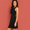Sexy Black Lace Insert Open Back Skater Fit and Flare High Waist Sleeveless Fitted Mini Dress Women Summer Solid Dresses | Vimost Shop.