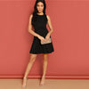Sexy Black Lace Insert Open Back Skater Fit and Flare High Waist Sleeveless Fitted Mini Dress Women Summer Solid Dresses | Vimost Shop.