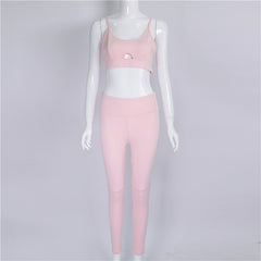 Women Yoga Bra Sets Quick Dry Tracksuit Running Sports Pink Hollow Fitness Bra Suit Female Elastic Workout Leggings Gym Clothing