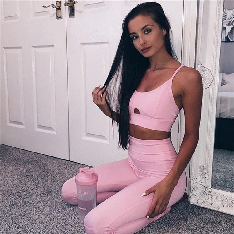 Women Yoga Bra Sets Quick Dry Tracksuit Running Sports Pink Hollow Fitness Bra Suit Female Elastic Workout Leggings Gym Clothing | Vimost Shop.