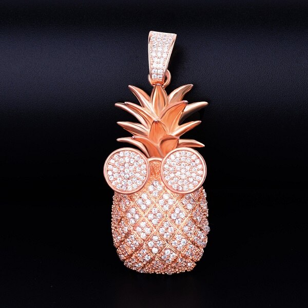 Gold Color Pineapple shape Necklace & Pendant With 4mm Tennis Chain AAA Cubic Zircon Men's Women Hip hop Rock Jewelry 2.4x5.8CM | Vimost Shop.