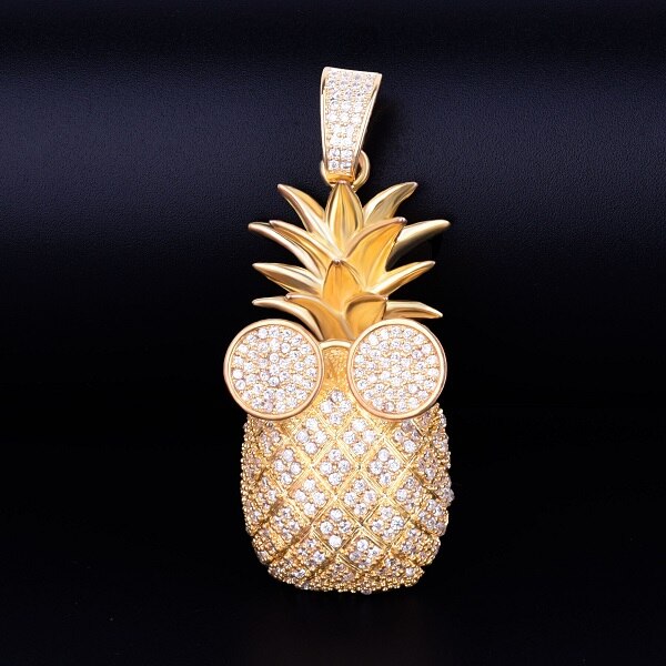 Gold Color Pineapple shape Necklace & Pendant With 4mm Tennis Chain AAA Cubic Zircon Men's Women Hip hop Rock Jewelry 2.4x5.8CM | Vimost Shop.