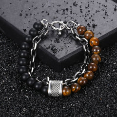 Natural Tiger Eye Stone Bracelet Men Stainless Steel Beaded Bracelets Male Jewelry Lava Map Stone Drop Shipping D