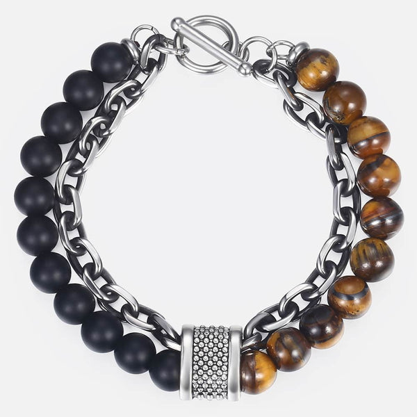Natural Tiger Eye Stone Bracelet Men Stainless Steel Beaded Bracelets Male Jewelry Lava Map Stone Drop Shipping D | Vimost Shop.