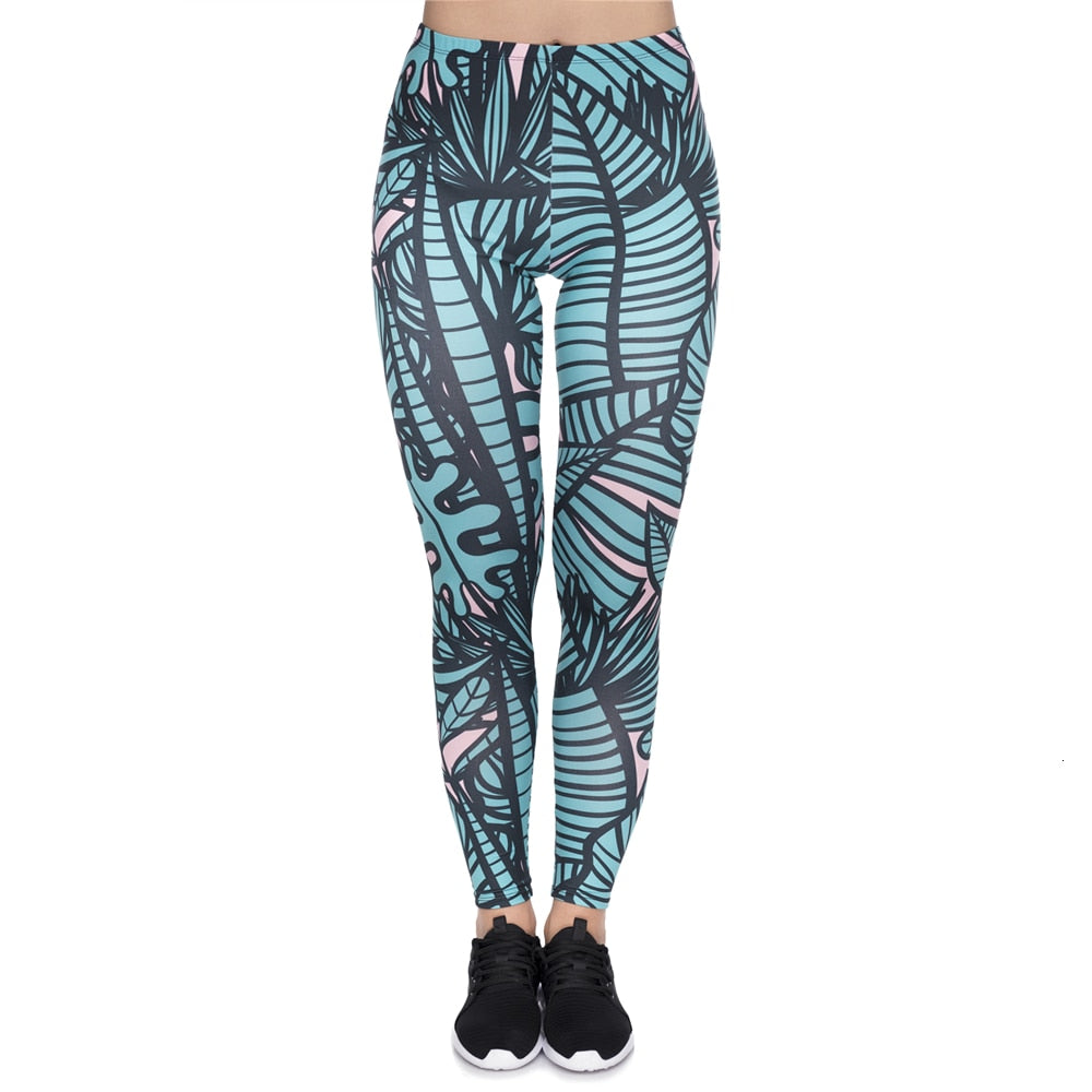 Leggins mujer Green Tropical Leaves Printing legging feminina leggins fitness Woman Pants workout leggings | Vimost Shop.