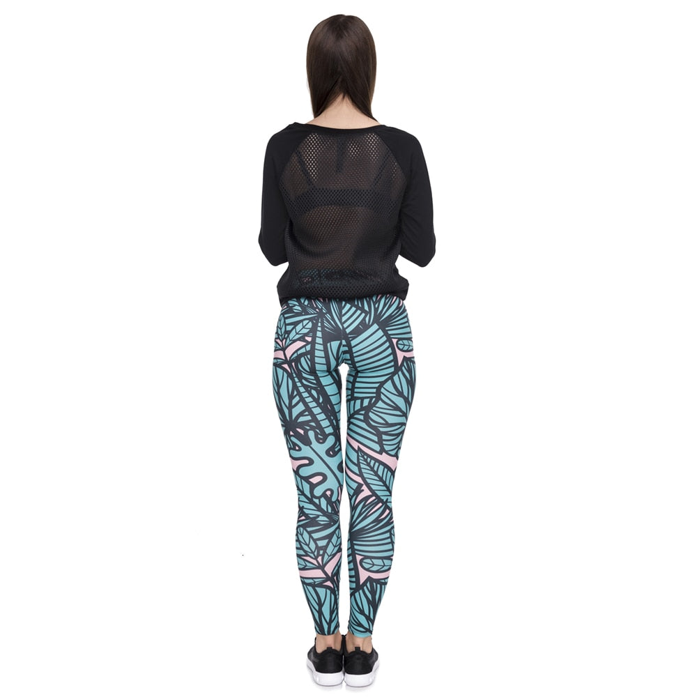 Leggins mujer Green Tropical Leaves Printing legging feminina leggins fitness Woman Pants workout leggings | Vimost Shop.