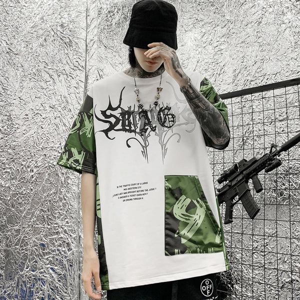 Hip Hop Color Block Character Print Mens T Shirt Harajuku Streetwear Tops Fashion Casual Cotton Short Sleeve | Vimost Shop.