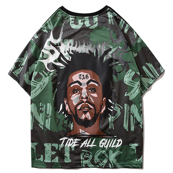 Hip Hop Color Block Character Print Mens T Shirt Harajuku Streetwear Tops Fashion Casual Cotton Short Sleeve | Vimost Shop.