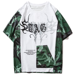 Hip Hop Color Block Character Print Mens T Shirt Harajuku Streetwear Tops Fashion Casual Cotton Short Sleeve