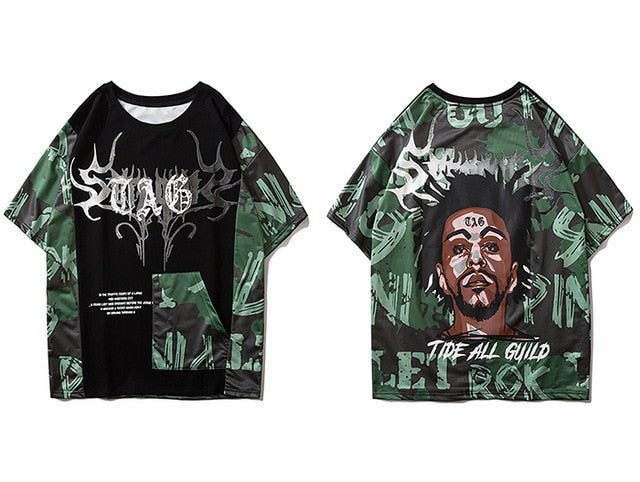 Hip Hop Color Block Character Print Mens T Shirt Harajuku Streetwear Tops Fashion Casual Cotton Short Sleeve | Vimost Shop.