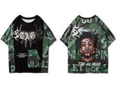 Hip Hop Color Block Character Print Mens T Shirt Harajuku Streetwear Tops Fashion Casual Cotton Short Sleeve