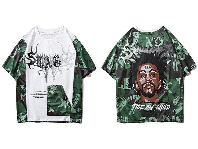 Hip Hop Color Block Character Print Mens T Shirt Harajuku Streetwear Tops Fashion Casual Cotton Short Sleeve | Vimost Shop.