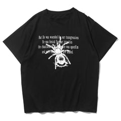 Hip Hop T Shirt Men Spider Letter Printed Dark Tshirt Fashion Summer Loose Casual Tops Oversized Streetwear